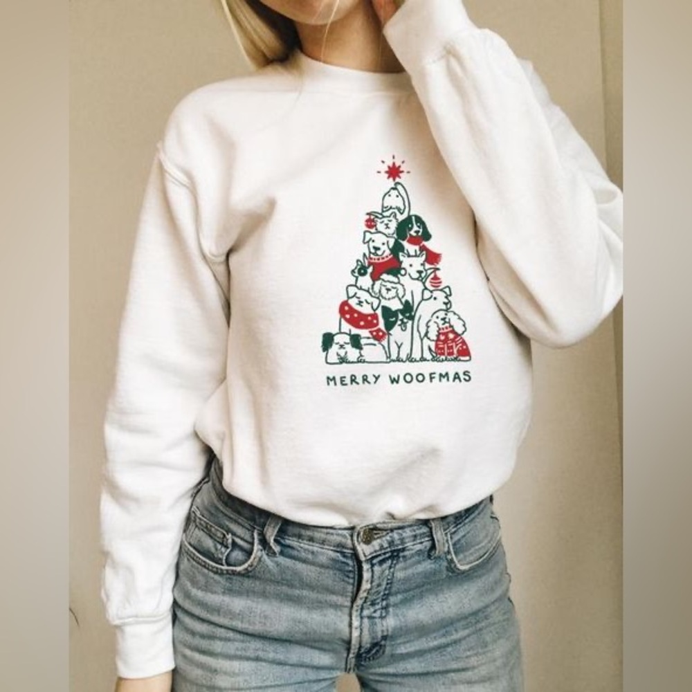 Merry Woofmas Graphic Pullover Sweatshirt Oversized Size XL 🐕 Christmas 🎄